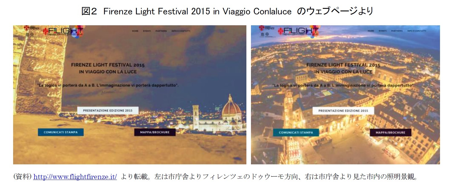 図２　Firenze Light Festival 2015 in Viaggio Conlaluce のウェブページより