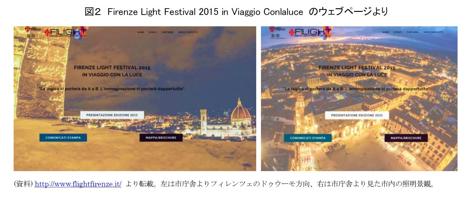 図2 Firenze Light Festival 2015 in Viaggio Conlaluce のウェブページより