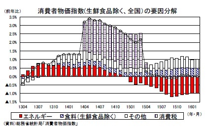 消費者物価指数(生鮮食品除く、全国）の要因分解