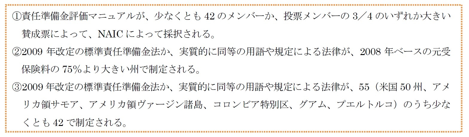 責任準備金評価マニュアルの効力が発生する要件