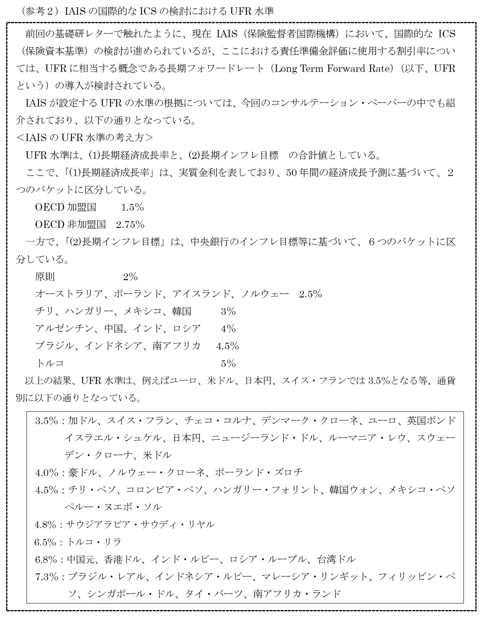 （参考２）IAISの国際的なICSの検討におけるUFR水準