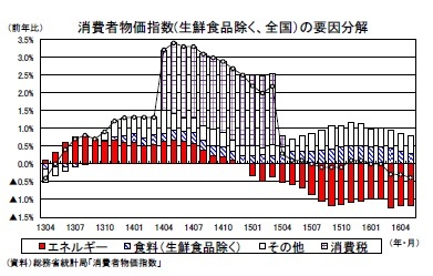 消費者物価指数(生鮮食品除く、全国）の要因分解