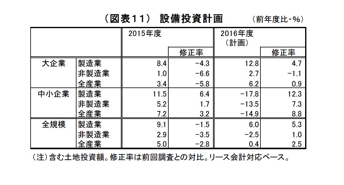 　（図表１１）設備投資計画