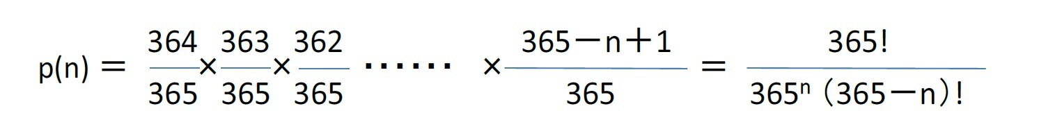 n人の誕生日が全て異なる確率