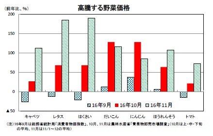 高騰する野菜価格