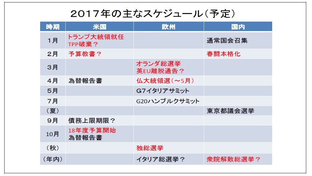 ２０１７年の主なスケジュール（予定）