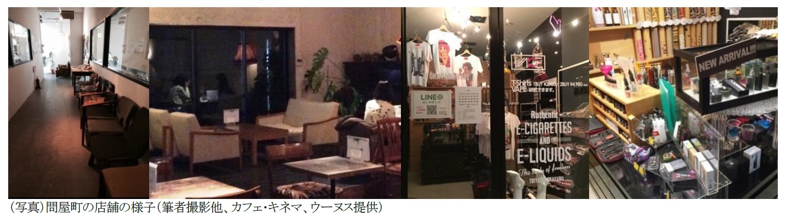 （写真）問屋町の店舗の様子（筆者撮影他、カフェ･キネマ、ウーヌス提供）