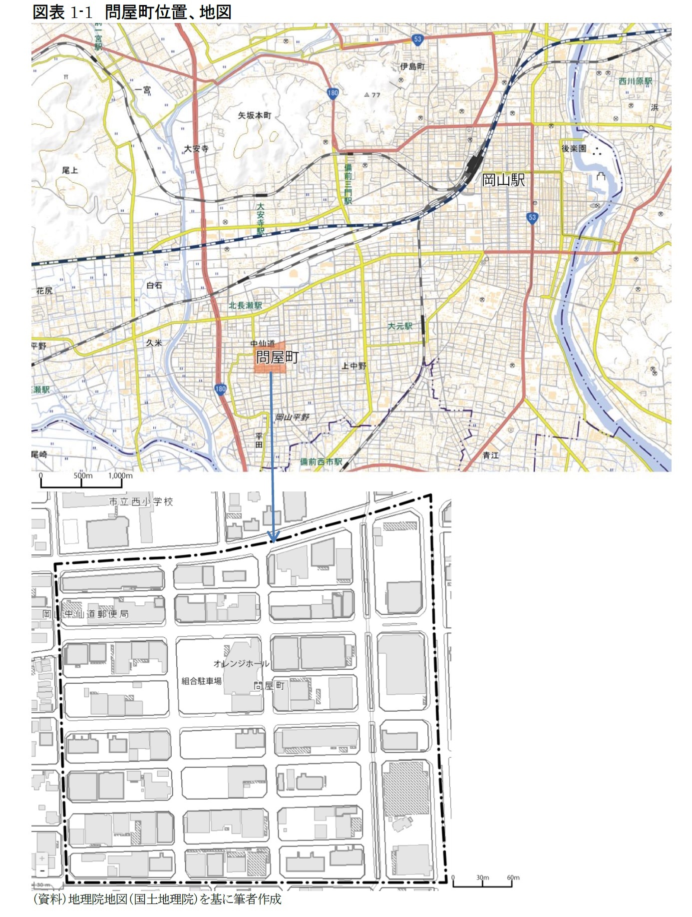 図表1-1　問屋町位置、地図