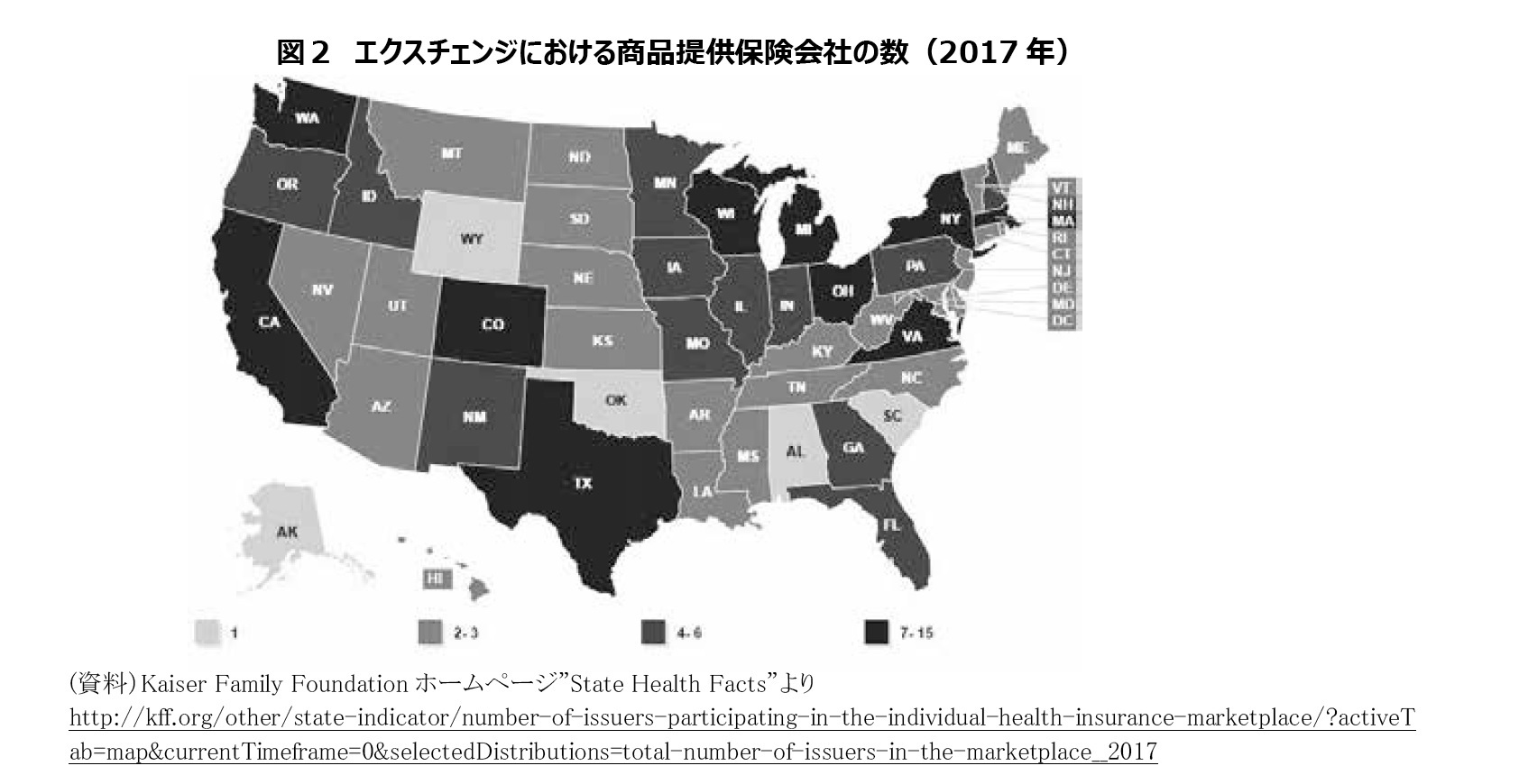 図２　エクスチェンジにおける商品提供保険会社の数（2017年）