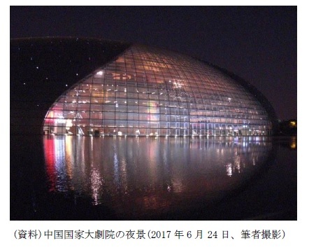 (資料)中国国家大劇院の夜景(2017年6月24日、筆者撮影)