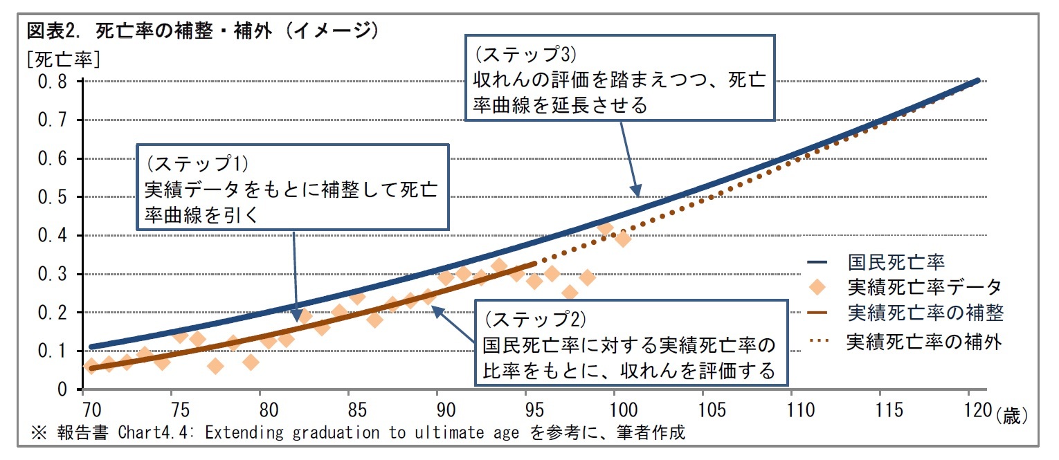 図表2. 死亡率の補整・補外 (イメージ)