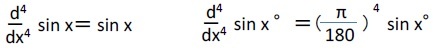 sinXを4回微分した場合