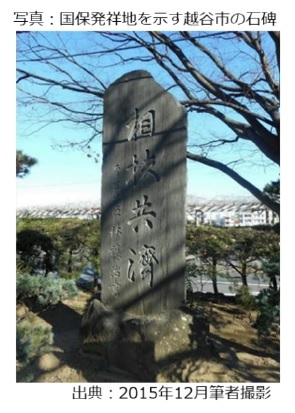 写真:国保発祥地を示す越谷市の石碑