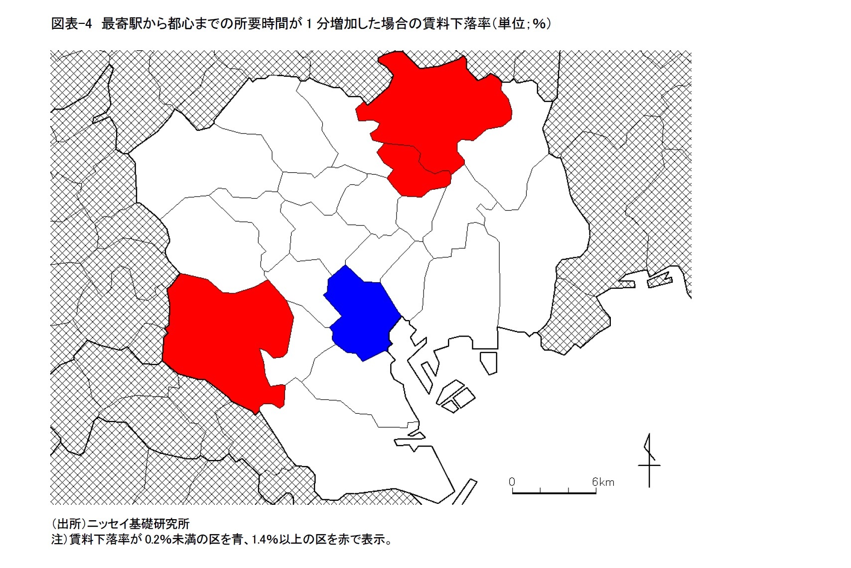 図表-4　最寄駅から都心までの所要時間が1分増加した場合の賃料下落率（単位；％）