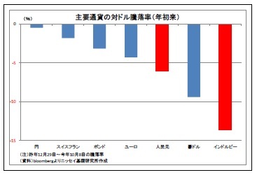 主要通貨の対ドル騰落率（年初来）