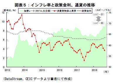 図表5:インフレ率と政策金利、通貨の推移