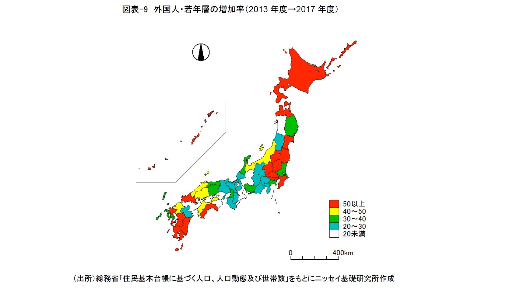 図表-9　外国人・若年層の増加率（2013年度→2017年度）