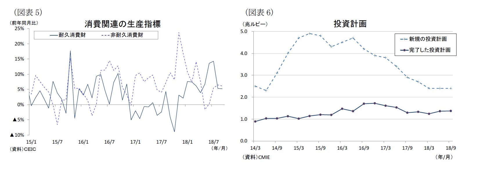 （図表5）消費関連の生産指標/（図表6）投資計画