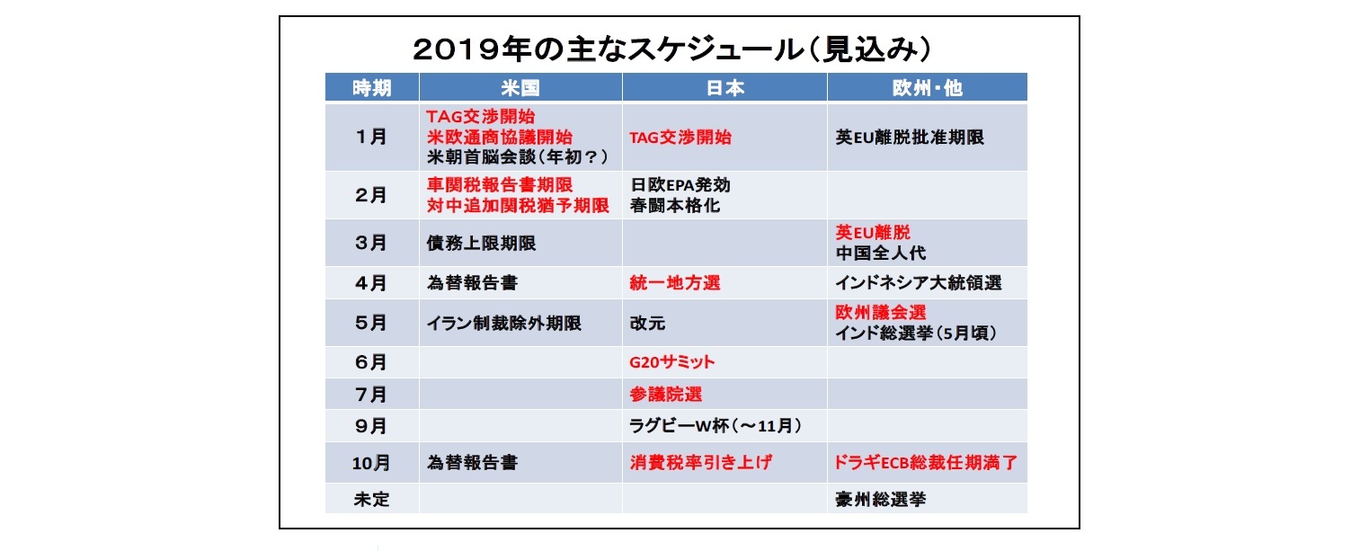 ２０１９年の主なスケジュール（見込み）