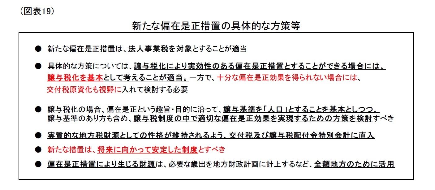 （図表19）新たな偏在是正措置の具体的な方策等