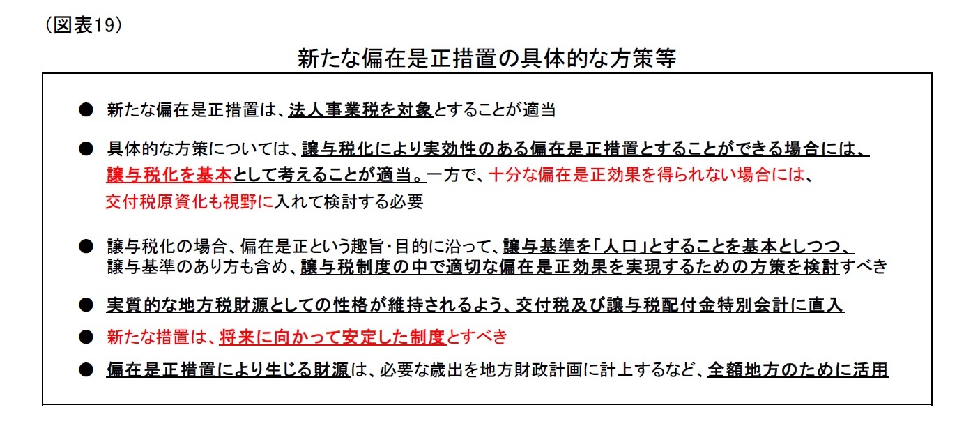 (図表19)新たな偏在是正措置の具体的な方策等