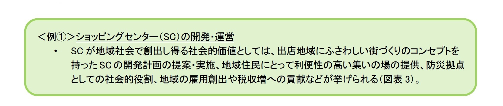 ＜例①＞ショッピングセンター（SC）の開発・運営