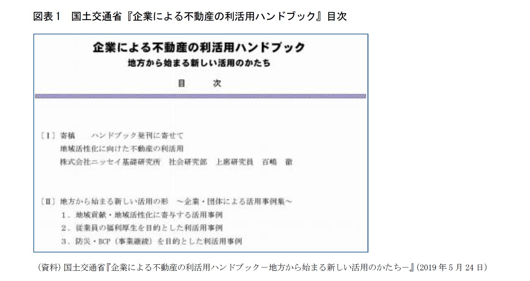 図表1　国土交通省『企業による不動産の利活用ハンドブック』目次