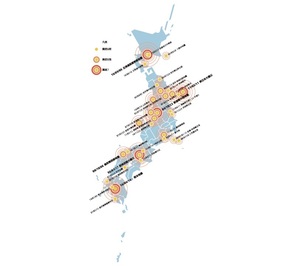 Infocalendar －震源地マップ[1995年以降│最大震度6弱以上の地震]