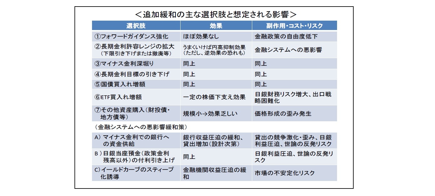 ＜追加緩和の主な選択肢と想定される影響＞