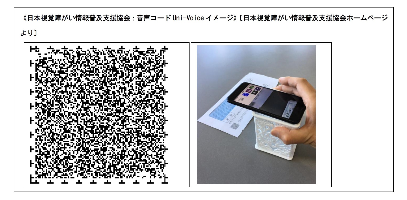 日本視覚障がい情報普及支援協会：音声コードUni-Voice イメージ