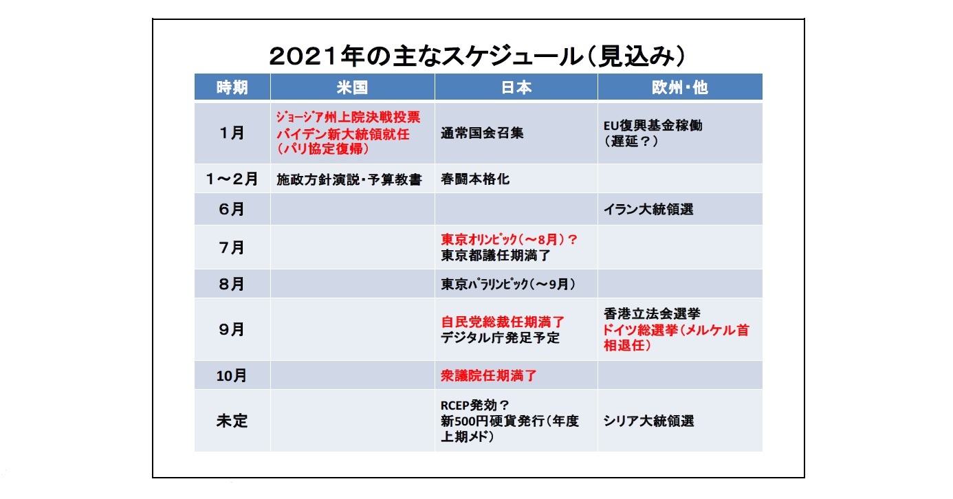 ２０２１年の主なスケジュール（見込み）