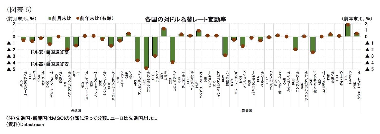 （図表6）各国の対ドル為替レート変動率