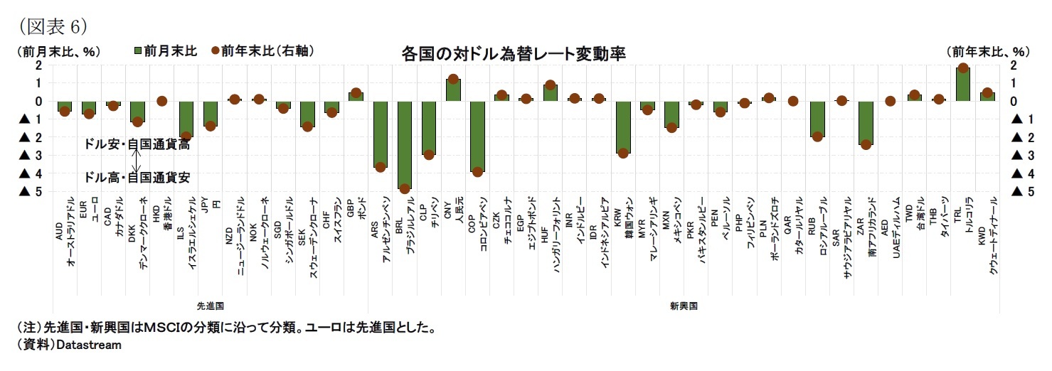 (図表6)各国の対ドル為替レート変動率