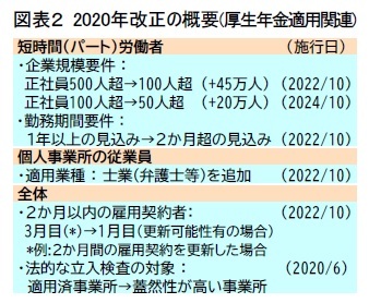 図表２ 2020年改正の概要(厚生年金適用関連)