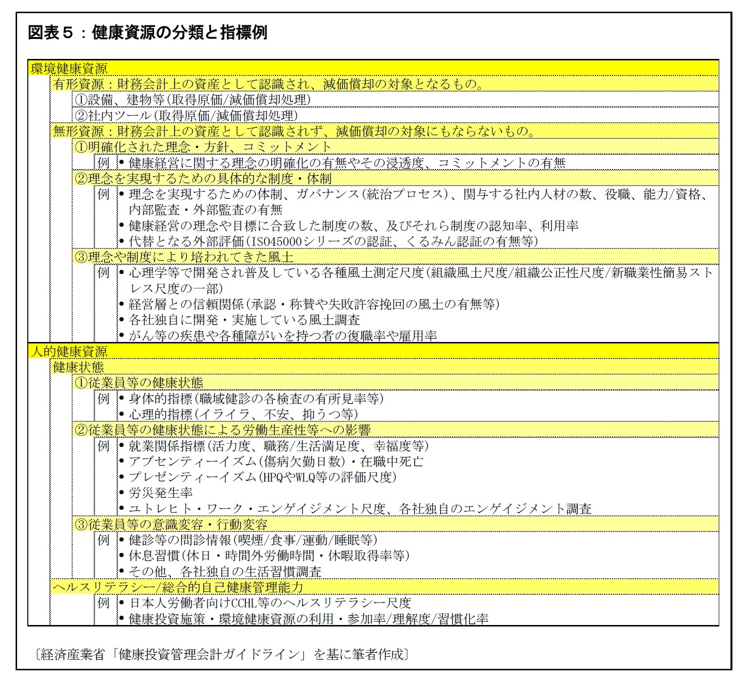 図表5:健康資源の分類と指標例