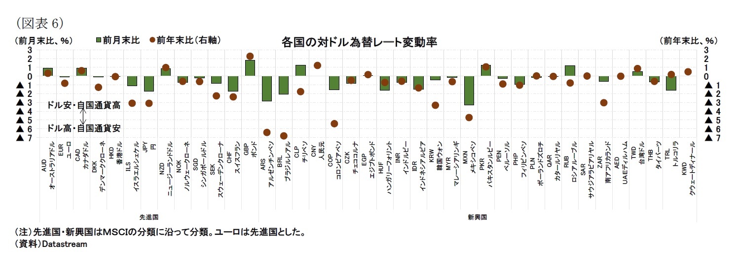 （図表6）各国の対ドル為替レート変動率