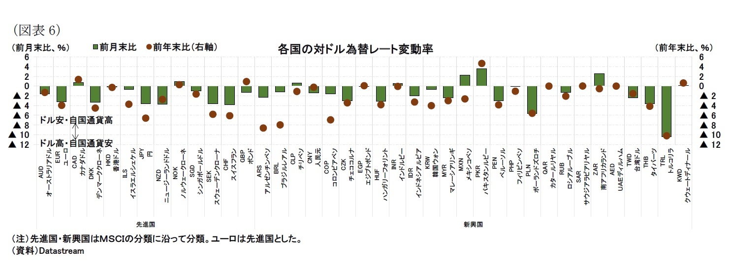 （図表6）各国の対ドル為替レート変動率