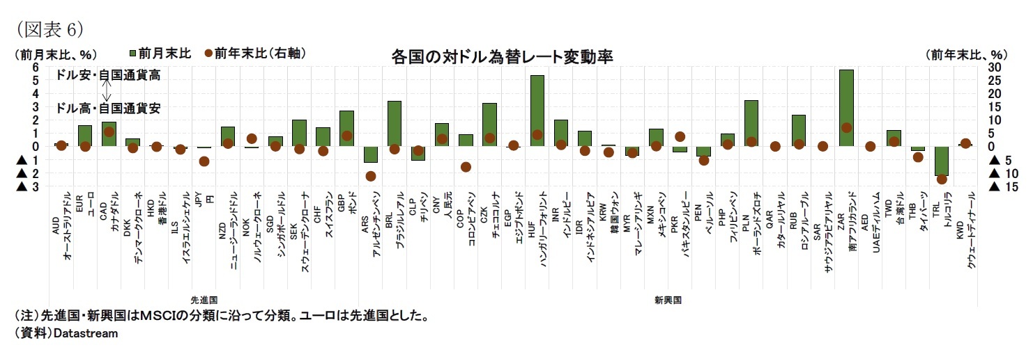 （図表6）各国の対ドル為替レート変動率