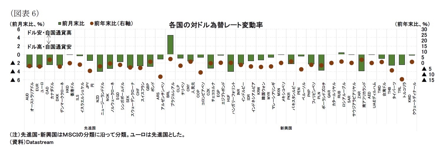 （図表6）各国の対ドル為替レート変動率