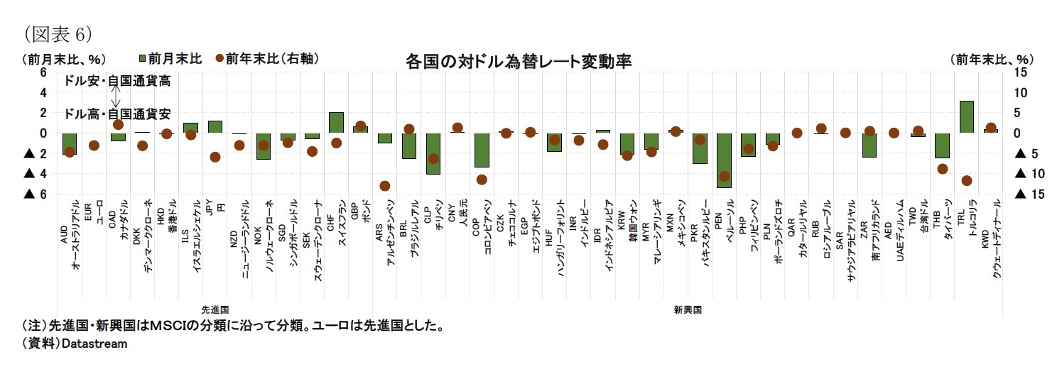 （図表6）各国の対ドル為替レート変動率