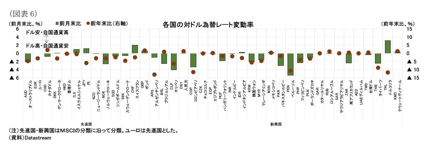 (図表6)各国の対ドル為替レート変動率