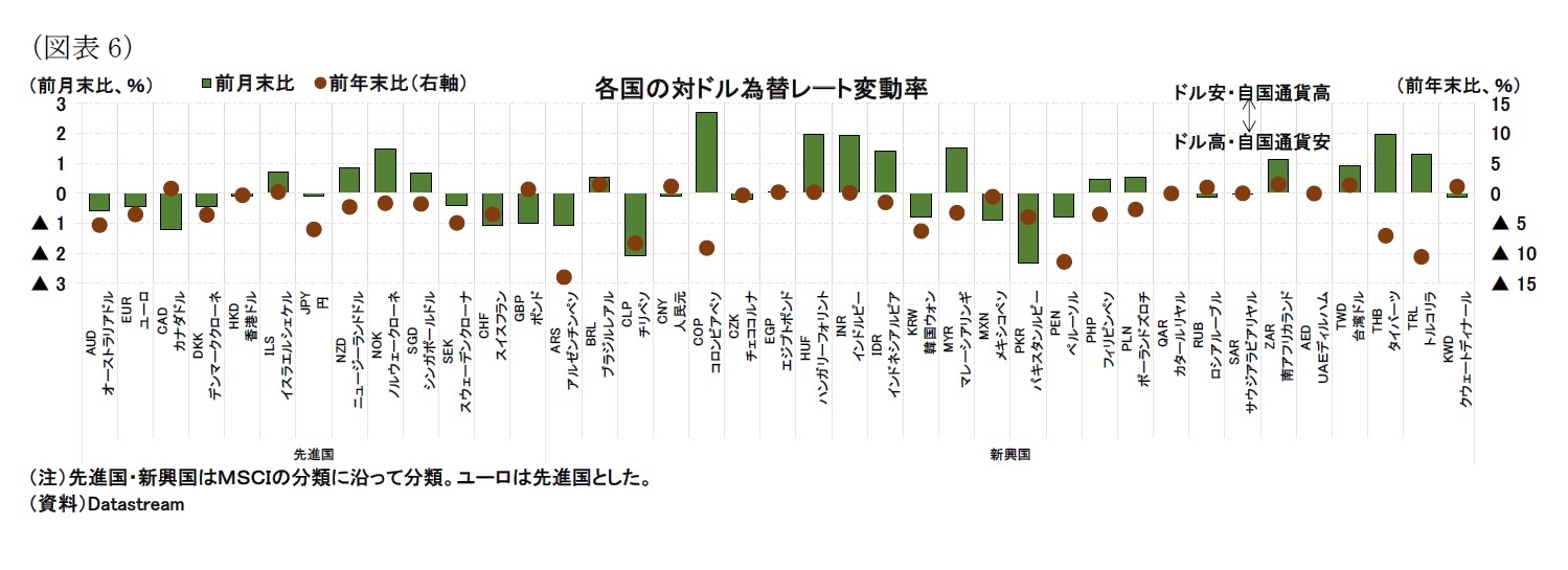 （図表6）各国の対ドル為替レート変動率