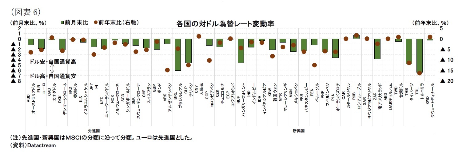 （図表6）各国の対ドル為替レート変動率