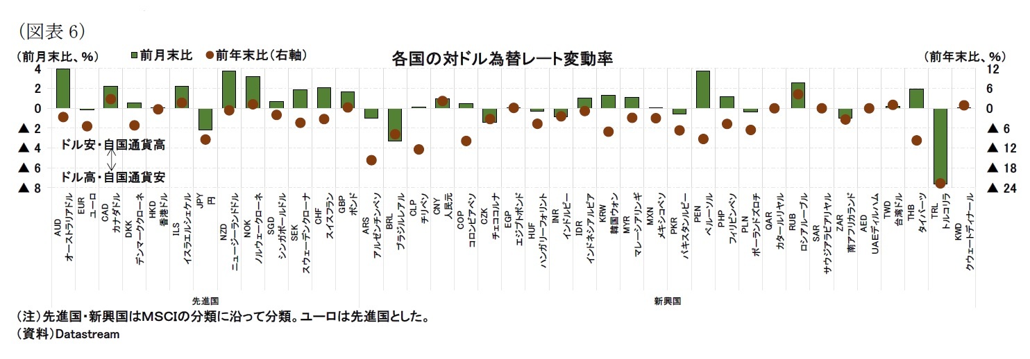 （図表6）各国の対ドル為替レート変動率