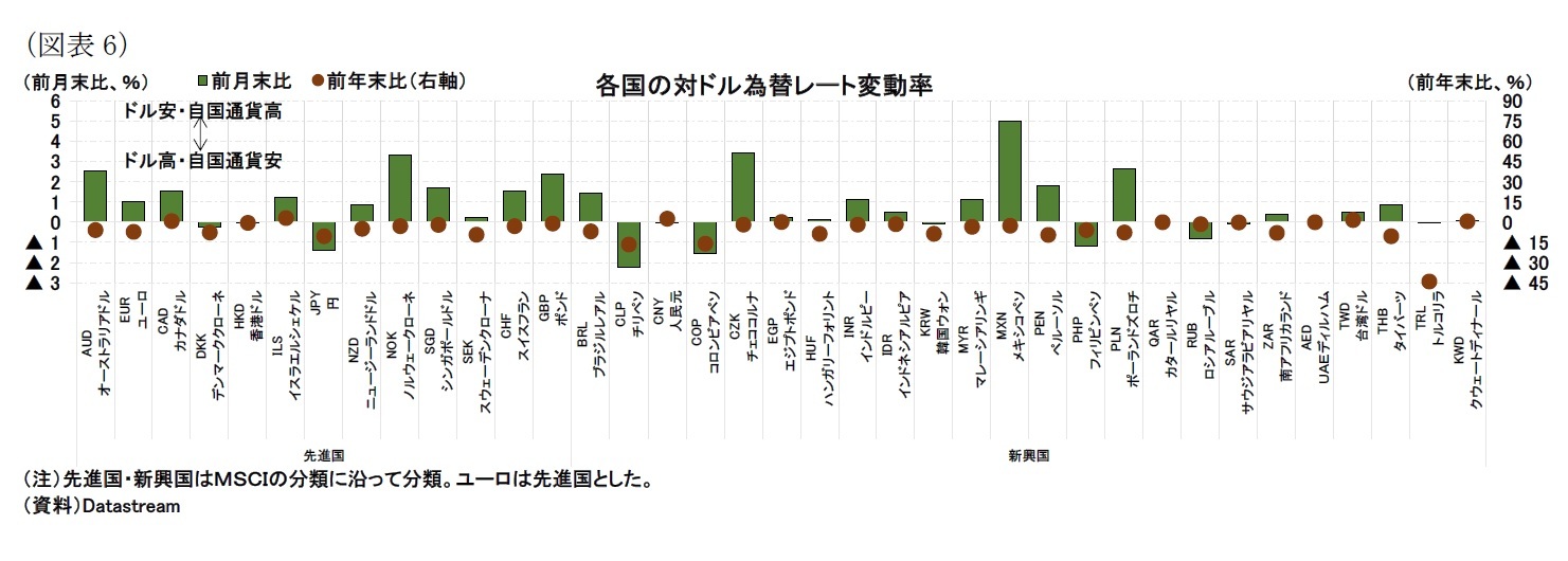 （図表6）各国の対ドル為替レート変動率