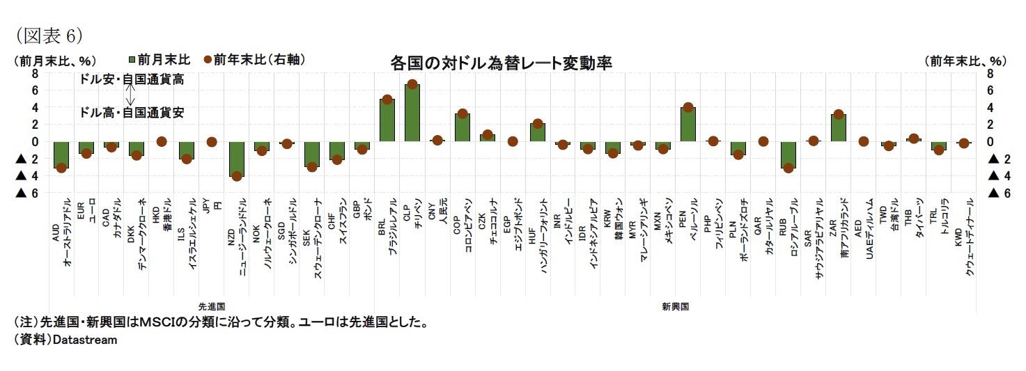 (図表6)各国の対ドル為替レート変動率