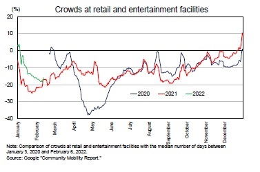 Crowds at retail and entertainment facilities