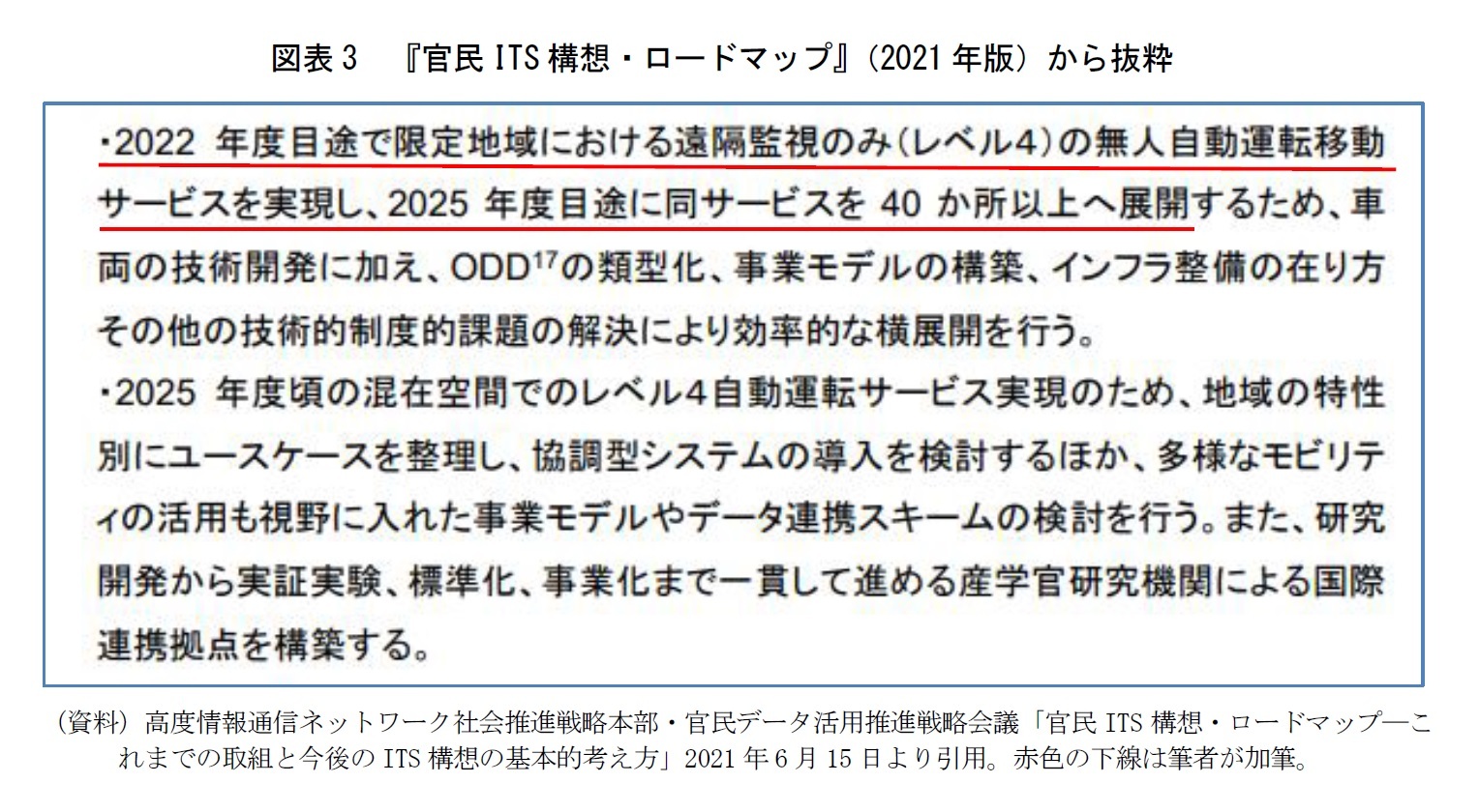 図表3 『官民ITS 構想・ロードマップ』（2021 年版）から抜粋