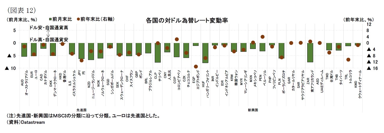 （図表12）各国の対ドル為替レート変動率