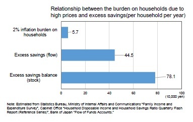 Relationship between the burden on households due to high prices and excess savings(per household per year)